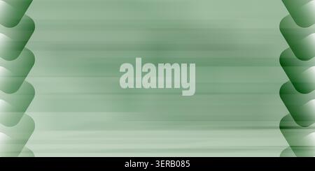 Ein grüner abstrakter Hintergrund mit einem zentralen horizontalen Bewegungsunschärfeeffekt, eingerahmt von sich wiederholenden dunkelgrünen geometrischen Formen links und r Stockfoto