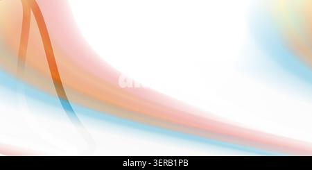 Ein abstrakter Hintergrund mit glatten, fließenden Wellen mit einem weichen Farbverlauf von Orange, Rosa und Blau, isoliert auf weißem Hintergrund. Stockfoto