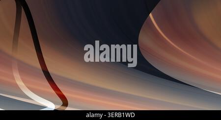 Ein abstrakter Hintergrund mit glatten, fließenden Linien und weichen Verläufen in warmen Sonnenuntergangstönen in Orange, Braun und Dunkelblau, die ein Gefühl von Mo schaffen Stockfoto