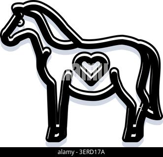 Pferdeschmuck, die eine abstrakte Tierfigur mit einem prominenten Herzsymbol auf dem Körper schafft, das Liebe, Leidenschaft des Reitsports und Tierauto repräsentiert Stock Vektor