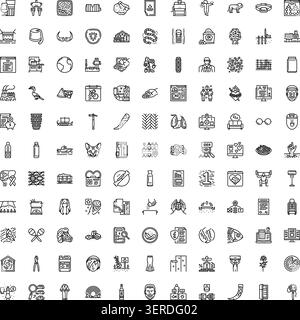 Verschiedene Symbole für isolierte Linien, die eine breite Palette von Konzepten wie Business, Technologie, Natur, Lebensmittel, Transport, Medizin und Alltag Stock Vektor