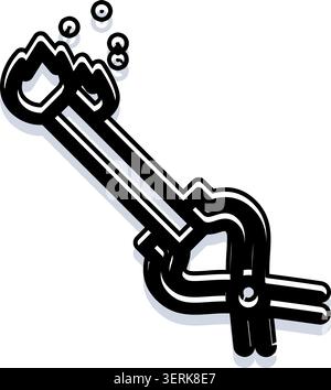 Geschmiedete Metallzange, die ein warmes Werkstück in Schlüsselform in einer stilisierten schwarz-weißen Linienillustration greift, die an traditionelles Schmieden, Hitze, Stock Vektor
