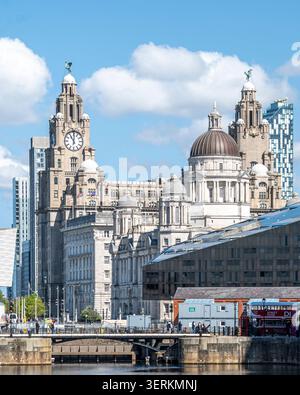 Das Gebäude ist bekannt als die drei Graces am Ufer von LiverpoolÕs. Sie sind das Port Authority Building, das Hauptquartier der Cunard Line und das Royal Live Stockfoto