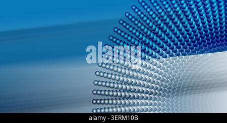Ein dynamischer abstrakter Hintergrund mit einer radialen Anordnung von tiefblauen Kugeln, die in verschwommene Bewegungslinien übergehen und ein Gefühl von Geschwindigkeit erzeugen. Stockfoto