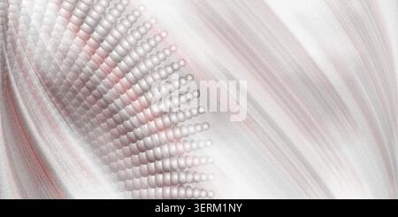 Ein moderner abstrakter Hintergrund mit einem dynamischen wellenartigen Muster aus kleinen Kugeln oder Blasen mit einem weichen Rot- und Rosa-Farbverlauf, der gegen einen gesetzt ist Stockfoto