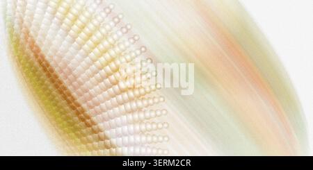 Ein weicher und ätherischer abstrakter Hintergrund mit einem geschwungenen Muster aus gedämpften, pastellfarbenen Punkten und sanften, gemischten Farbstreifen. Stockfoto
