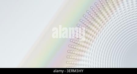 Ein kreativer abstrakter Hintergrund mit 3D-Kugeln in einem radialen Muster mit dezentem Regenbogenlichteffekt und diagonalen Linien. Stockfoto