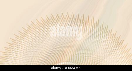 Ein hochauflösender abstrakter Hintergrund mit einem fächerähnlichen Muster aus strahlenden, scharfen geometrischen Stacheln in weichen, warmen Beige- und Cremefarben. Stockfoto