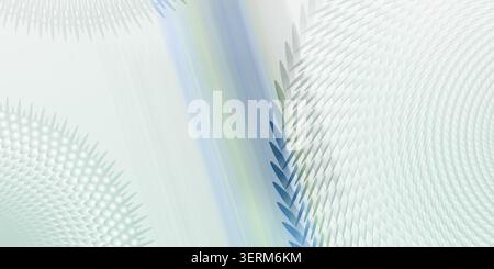 Ein abstrakter digitaler Kunsthintergrund mit sich wiederholenden geometrischen Mustern, weichen Lichtstreifen und dezenten blauen und grünen Farbverläufen. Stockfoto