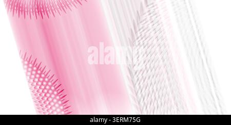 Ein moderner abstrakter Hintergrund mit sich wiederholenden geometrischen Formen, radialen Mustern und glatten Farbverläufen in sanften Rosa- und Weißtönen. Stockfoto