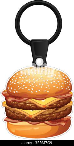 Eine detaillierte Vektor-Illustration eines doppelten Speck Cheeseburger Schlüsselanhängers mit einem schwarzen Ring Stock Vektor
