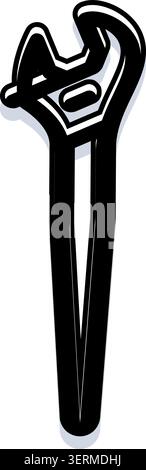 Verstellbarer Schraubenschlüssel, der Konzepte für Reparatur, Wartung, Konstruktion und Handwerker mit einer einfachen, grafischen schwarz-weißen Linie A veranschaulicht Stock Vektor