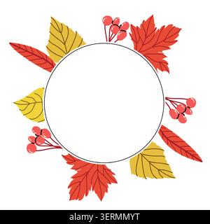Runder Rahmen für Herbsthintergrund für Verkaufsanzeigen. Cartoon flache moderne Illustration im minimalistischen Stil. Abstrakter Herbstrahmen. Stock Vektor