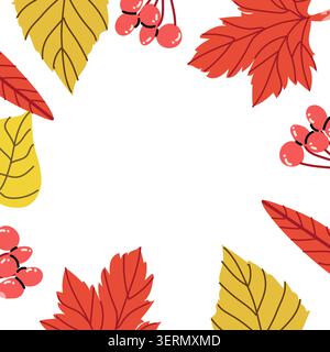 Quadratische Rahmenvorlage für Herbsthintergrund für Verkaufsanzeigen. Cartoon flache moderne Illustration im minimalistischen Stil. Abstrakter Herbstrahmen. Stock Vektor
