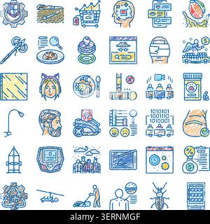 Handgezeichnete Linie Icons Sammlung, die verschiedene Konzepte veranschaulicht, einschließlich Business, Technologie, Lifestyle, Gesundheit, und Bildung, präsentiert in einem Sketc Stock Vektor