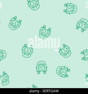Frau Otaku Avatar Vektorlinie nahtlose Muster Frau Otaku Avatar Zeichen Illustration Stock Vektor