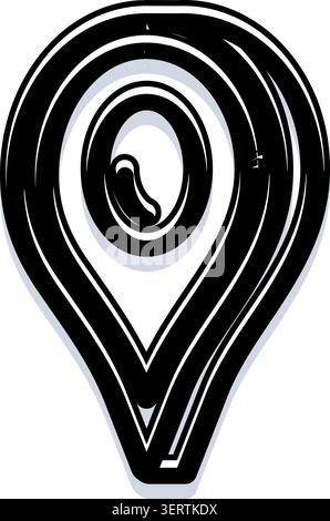 Positionsnadel-Symbol-Doodle in Schwarz-weiß-Design symbolisiert Karten, Navigation, Zielsuche und Positionierung für Web A Stock Vektor