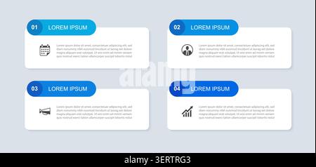 Business Infografik blaues rechteckiges Banner Vorlage 4 Optionen Schritte Layout. Stock Vektor