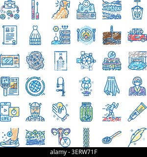 Sammlung verschiedener farbenfroher, handgezeichneter Kritzelsymbole, perfekt zur Illustration verschiedener Konzepte, Infografiken und Elemente der Benutzeroberfläche auf einem Hauch Stock Vektor