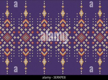 Nahtlose Strickmuster. Geometrisches Strickgarnmuster zum Umwickeln. Farbenfrohe Baumwoll-Textil- und Seidenmuster für Hintergrund und Tapeten. Stockfoto