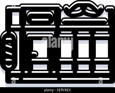 Friseurladen mit klassischer Friseurstange und stilvollem Schnurrbart-Symbol an der Fassade, Vintage-inspiriertem Herrenpflegeservice und Friseurservice Stock Vektor