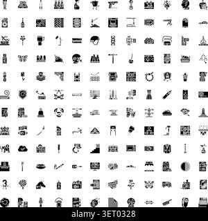 Verschiedene schwarze Glyphensymbole auf weißem Hintergrund für Web, Mobilgeräte, ui und Infografik, minimale Piktogramme für Objekte, Aktivitäten und Konce Stock Vektor