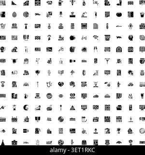 Sammlung verschiedener Symbole, Symbole und Piktogramme in Schwarz auf einem sauberen weißen Hintergrund, die verschiedene Konzepte für digitales Design und digitale Nutzung darstellen Stock Vektor