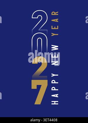 „Happy New Year 2027“ mit vertikalem Aufkleberdesign. Vektorkonzept für Grußkarten- oder Kalendercover-Design. Saisonales Banner mit vertikalen Zahlen 2027 Stock Vektor