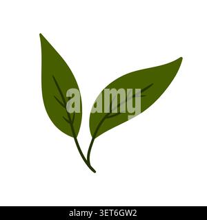Niedliche Zeichentrick-grüne Blätter-Illustration, flacher Vektor-Stil. Stilisiertes einfaches botanisches Element, isoliert auf weißem Hintergrund. Natur-Symbol für Design, PR Stock Vektor