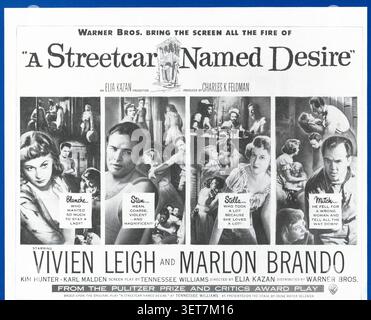 1951 Halbblatt-Filmplakat für den Film ‚Ein Platz in der Sonne‘, zeigt Vivien Leigh und Marlon Brando, Regie von Elia Kazan. Stockfoto