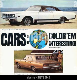 1969 Dodge Polara 500 2-türiges Hardtop und Coronet 440 4-türige Limousine - Oldtimer-Werbung Stockfoto