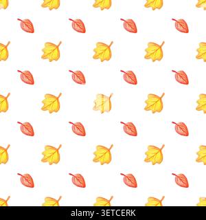 Nahtloses Aquarellmuster mit Herbstblättern in hellen Gelb- und Orangetönen auf isoliertem Hintergrund. Diese süße, saisonale Textur ist perfekt für Stockfoto