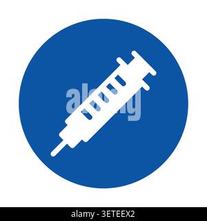 Dieses Bild zeigt ein einfaches weißes Spritzensymbol vor einem durchgehend blauen Hintergrund, symbolisch für medizinische und medizinische Themen, die für die Kommunikation wichtig sind Stock Vektor