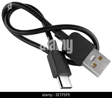 Ein modernes USB-Typ-C-Ladekabel auf weißem Hintergrund. Stockfoto