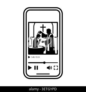 Online-Taufe-Video-Stream auf dem Smartphone-Bildschirm. Stock Vektor