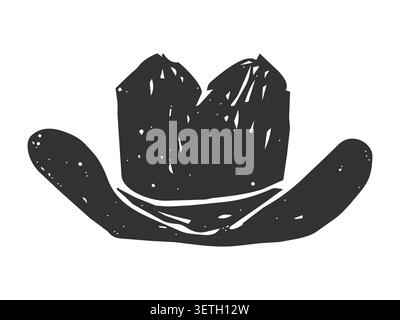 Cowboyhut, Vintage-Gravur des Wilden Westens. Silhouette, Linoschnitt, Elementtextur, Grunge-Effekt. Element des Wilden Westens für das Design von Poster, Schriftzügen und T-Shirts. Vektorabbildung Stock Vektor