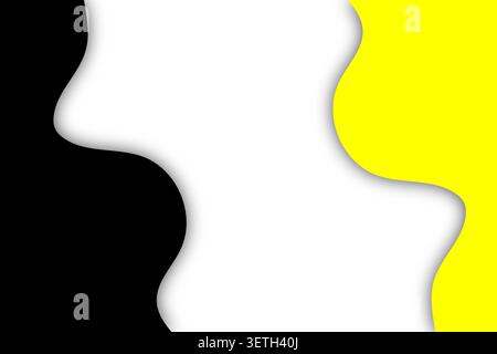 Abstrakter Hintergrund mit schwarz-weißen und gelben wellenförmigen Formen. Weiche Schatten sorgen für Tiefe und eine moderne Ästhetik. Stock Vektor