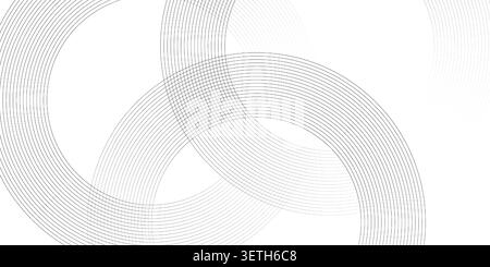 Klares hellgraues geometrisches Design mit sich überlappenden Kreisen und Ringen. Subtile abstrakte Linienzeichnung für professionelle Büropapiere und Moder Stock Vektor