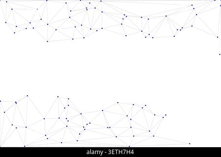 Hellblaue Punkte, die durch schwache Linien auf einem sauberen weißen Hintergrund verbunden sind und moderne Netzwerkverbindungen und globale Kommunikation darstellen, ideal für Technol Stock Vektor