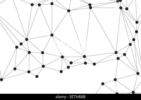 Dichtes geometrisches Netzwerk aus miteinander verbundenen schwarzen Punkten und Linien. Abstrakte Darstellung komplexer Datenflüsse und Systemverbindungen. Moderne digitale Konz Stock Vektor