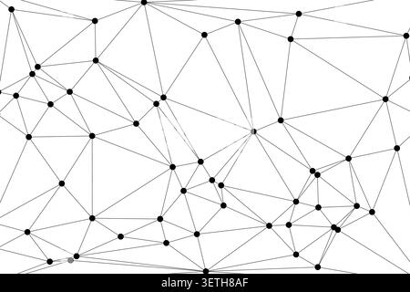 Geometrisches Netzwerkmuster. Dichte Anordnung von schwarzen Punkten und Linien. Abstrakter Hintergrund für Technologie- und Datenkonzepte. Stock Vektor