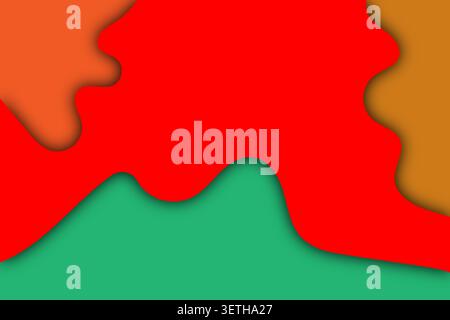 Auffälliger abstrakter Hintergrund mit Papierschnitt. Kontrastierende wellenförmige Formen in Rot, Orange, Grün und Braun sorgen für ein dynamisches und modernes Design Stock Vektor