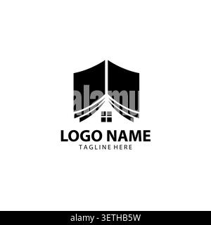 Logodesign für Immobilienbücher, Symbol für Hausbibliothek, Bildungs- und Immobiliensymbol Stock Vektor