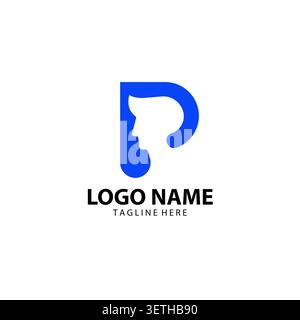 Minimalistisches P-Logo mit einem männlichen Profil Stock Vektor