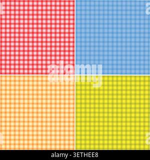 Vier Quadranten-Vektorillustration von Gingham-Mustern in roten, blauen, orangen und gelben Farben Stock Vektor