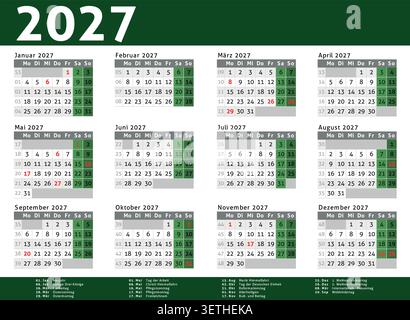 2027 Kalender Deutschland Planer Tasche Geschäftsjahr Vektor Stock Vektor
