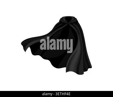 Dracula und Halloween schwarzer Mantel, cape und Mantel Kleidung. Lange Kleidung mit Cartoon-Vektor, die im Wind winkt, perfekt für gruselige Halloween-Grafiken, Fantasy-Spiele oder mittelalterliche Mode Stock Vektor