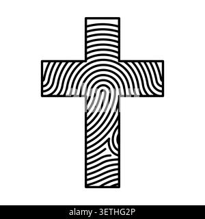 Christliches Kreuz geformte Fingerabdruck Icon Vektor Illustration. Das Konzept der religiösen Identität, des Glaubens und der Spiritualität. Stock Vektor