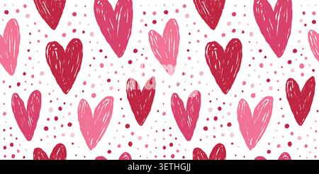 Nahtloses Valentinstagsmuster mit entzückenden Herzen in weichen Rosatönen. Idealer romantischer Hintergrund für Hochzeitskarten, Geschenkpapier und Paare Stock Vektor