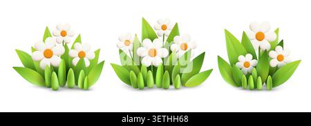 Lebhafte Frühlingsszene mit Blumen und Gras auf sanften Hügeln, ideal für fröhliche Karten der Saison, Naturmotive oder Blumendekorationen Stock Vektor